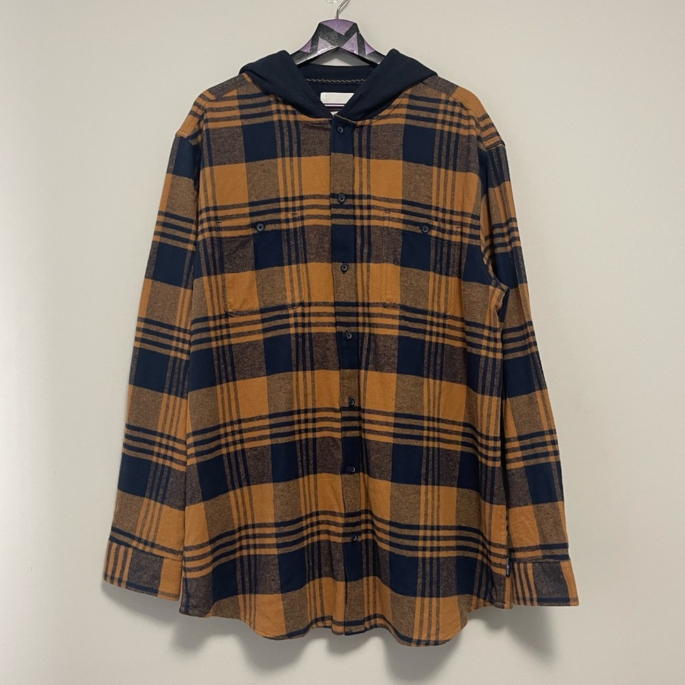 WindRiver Mens Long Sleeves Hooded Flannel Shirt Size 2XL